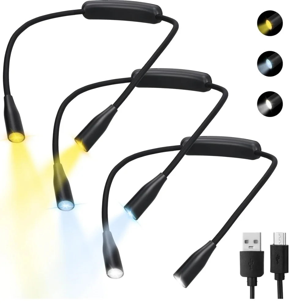 Luz de lectura para cuello con 3 tonos de luz y cable USB